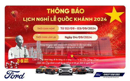 BẮC GIANG FORD THÔNG BÁO LỊCH NGHỈ LỄ QUỐC KHÁNH 2/9
