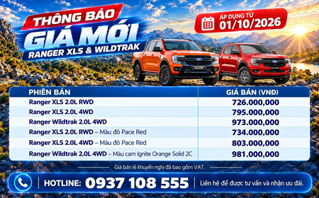 THÔNG BÁO GIÁ MỚI FORD RANGER XLS & WILDTRAK