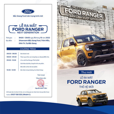 THƯ MỜI THAM GIA SỰ KIỆN RA MẮT XE RANGER NEXT GEN